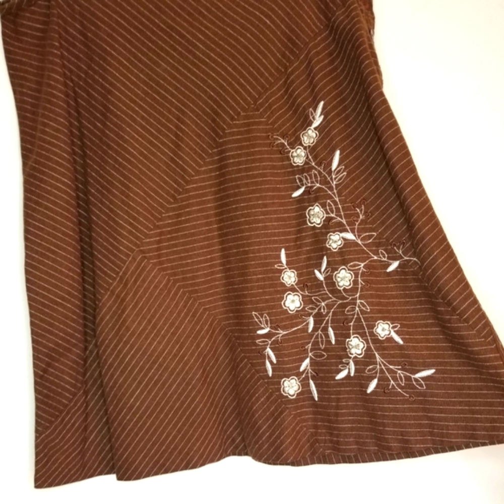 Sag Harbor Brown and white linen pinstripe Skirt Size 16P / 16 Petite
